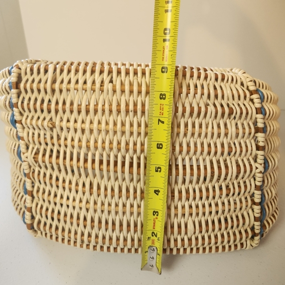 Vintage Gondola Wicker Basket Blue Beige Boho Bohemian Decor House Purse 70s - Picture 6 of 8